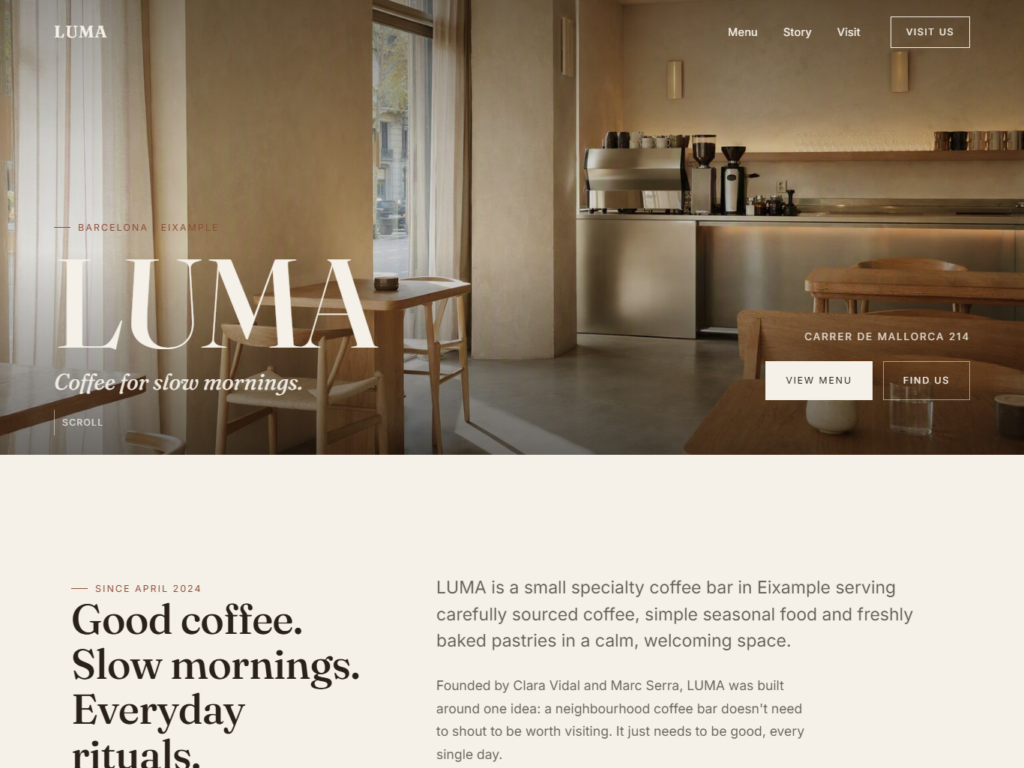 LUMA Coffee – modern coffee shop website developed by Tatiana Butrim