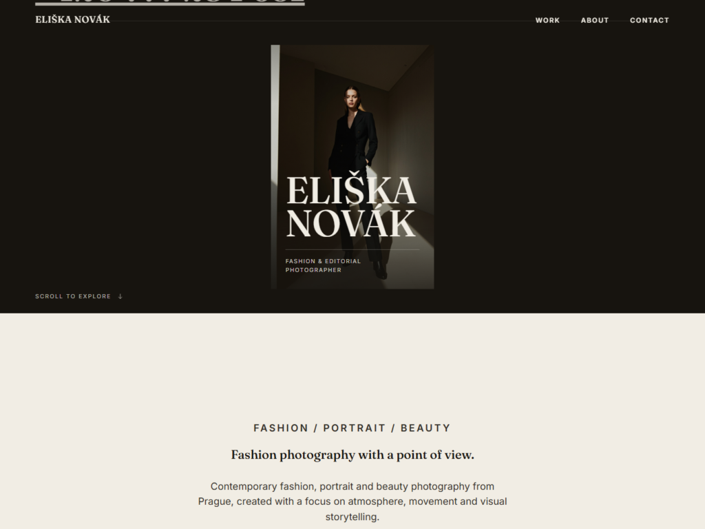 Eliška Novák photography website – portfolio for a professional photographer